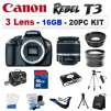 Canon EOS Rebel T3 Digital SLR 3 LENS w/ 18-55mm lens Bundle Kit