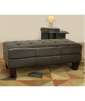 Dark Brown Leather Tufted Bench