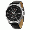 Seiko Black Dial Chronograph Stainless Steel Black Leather Mens Watch SNDE29