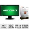 HannsG 16" Wide 1366x768 LED Monitor, VGA and Total Defense Premium Internet Security Bundle