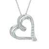 Diamond Accent Tilted Ribbon Heart Pendant in Sterling Silver