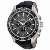 Omega Seamaster Teak Grey Dial GMT Chronograph Black Leather Mens Watch