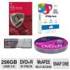 PNY 256GB Turbo USB 3.0 Flash Drive / Color Research DVD+R 10 Pack / McAfee 2015 MultiAccess / Snap One Bundle