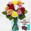 $30 Worth of ProFlowers Products for $13 (12 Rainbow Roses + Blue Mason Jar + Chocolates $19)