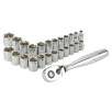 DeWalt 25 Piece 3/8-Inch Full Polish Socket Wrench Set with Pear Head Ratchet