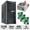Cougar Steel Gamer Case in Black and ULTRA LS Series V2 600w ATX Power Supply and Cougar Green LED Fan Bundle