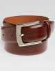 Cognac Brown Leather Belt with Chrome Buckle