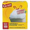 Glad Tall Kitchen Drawstring Trash Bags 13 Gallon, 100 Bags/Box, White
