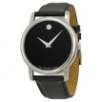 Movado Museum Black Dial Black Leather Strap Watch: Men