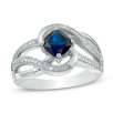 6.0mm Cushion-Cut Lab-Created Blue Sapphire and Diamond Accent Swirl Ring in Sterling Silver - Size