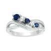 Alternating Lab-Created Blue and White Sapphire Split Shank Ring in Sterling Silver - Size 7