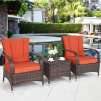 Costway 3PCS Outdoor Patio Mix Brown Rattan Wicker Furniture Set Seat Cushioned