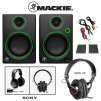 Mackie CR3 3" 50W Monitor Speakers (Pair) + Sony MDR-V6 Studio Monitor Headphones