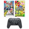 Super Mario Bros U Deluxe, Super Smash Bros Ultimate Nintendo Switch Import Region Free and Pro Controller