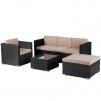 Patio Wicker Furniture Sets, 6pc Rattan Sofa Conversation Set With Cushions