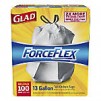 Glad ForceFlex Drawstring Trash Bags, 13 Gallons, White, Box Of 100