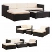 Costway 5 PCS Patio Furniture Set Rattan Wicker Table Shelf Garden Sofa W/ Cushion Brown