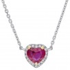 0.44 CT. Ruby with Diamond-Accent Halo Heart Necklace in 14K White Gold
