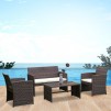 Costway 4 PCS Outdoor Patio Rattan Wicker Furniture Set Table Sofa Cushioned Garden Deck