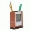 Vintage Wooden Pen Holder, Alarm Clock W/ Calendar and Temperature Display, 7 Color changing Backlight