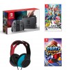 Nintendo Switch (Gray) + Party Arcade + Super Smash Bros. + Wired Headset