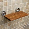 Clevr 20" Teak Modern Folding Shower Seat Bench Clear Coated Medical Wall Mount