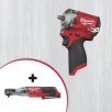 Milwaukee M12 FUEL 12V Brushless Cordless Stubby 3/8" Impact Wrench + 3/8" Ratchet Bundle (Tools Only)