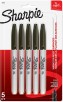 Sharpie Fine Point Permanent Markers, Gray Barrel, Black Ink, Pack Of 5