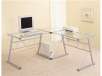 Silver Finish Metal Computer Workstation w/Glass Top & Corner Wedge