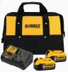 2-Pack DeWALT XR 20V Max 5.0Ah Li-ion Battery + Charger Kit + Select Bonus Tool