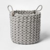 Coiled Rope Fishtail Weave Basket with Faux Leather Accent Gray - Project 62