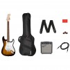 Squier Stratocaster Electric Guitar Pack with 10G Amplifier and Padded Gig Bag, Brown Sunburst