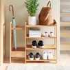 4-Tier Dotted Line Natural Bamboo Shoe Rack w/ Umbrella Storage