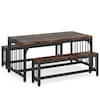 TRIBESIGNS WAY TO ORIGIN Halseey 3-piece Rectangular Rustic Brown Wood Top Dining Table Set for 4-6 Person