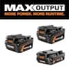 RIDGID 18V Lithium-Ion MAX Output 6.0 Ah Battery, MAX Output 4.0 Ah, and MAX Output 2.0 Ah
