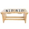 Petmaker 20 oz. 7 in. Stainless-Steel Nonslip Bamboo Dog Feeder with 2 Elevated Dog Bowls with Stand