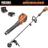 RIDGID 18V Brushless 14 in. Cordless Battery String Trimmer & Leaf Blower 2-Tool Combo Kit w/ 4.0 Ah Battery and Charger