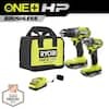 RYOBI ONE+ HP 18V Brushless Cordless 1/2 in. Drill/Driver and Impact Driver Kit w/(2) 2.0 Ah Batteries, Charger & Bag