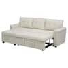 Homestock 78 in. Velvet Sleeper Sectional Sofa with Storage (Cream, White or Gray)
