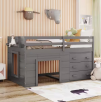 Harper & Bright Designs Gray Twin Size Wooden Loft Bed with Cabinet and Shelf