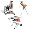 Ridgid 15 Amp 10 in. Portable Corded Pro Jobsite Table Saw w/ Stand, 12 in. Dual Bevel Sliding Miter Saw & Compact Stand