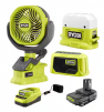 RYOBI ONE+ 18V Cordless 3-Tool Campers Kit with Area Light, Bluetooth Speaker, 4 in. Clamp Fan