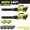 RYOBI 40V HP Brushless Whisper Series 190 MPH 730 CFM Cordless Battery Leaf Blower (2-Tool) w/ 4 Batteries and 2-Charger