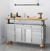 Trinity Pro 72" Stainless Steel Rolling Workbench with Adjustable-Height Top