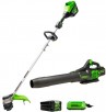 Greenworks - 80 Volt 16-Inch Cutting Diameter Straight Shaft Grass Trimmer and Axial Blower