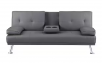 MAYKOOSH Gray, Futon Sofa Bed Faux Leather Futon Couch with Armrest and 2-Cupholders