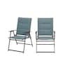 StyleWell Mix and Match Steel Padded Sling Folding Outdoor Patio Dining Chair in Conley Denim Blue (2-Pack)