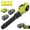 Ryobi 40V HP Brushless 190 MPH 730 CFM Cordless Leaf Blower w/ (2) 4.0 Ah Batteries + Free 4 Ah Battery