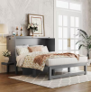 Gray Wood Frame Queen Size Murphy Bed with USB Port and Removable Shelves on Each Side