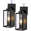 1-Light Matte Black Dusk to Dawn Hardwired Outdoor Wall Lantern Sconce with Clear Tempered Glass